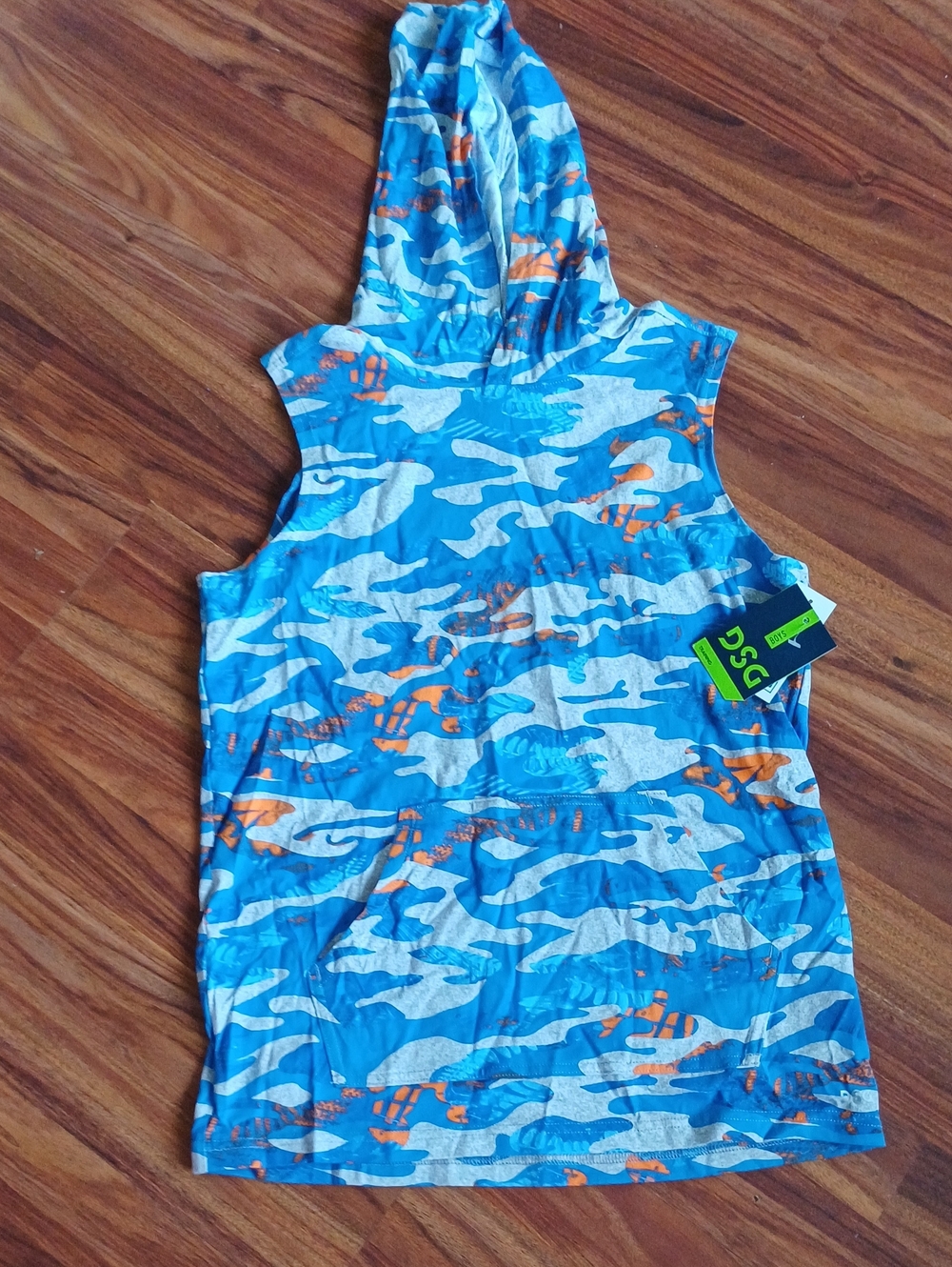 DSG Kids Blue & Orange Camo Hooded Sleeveless Tank